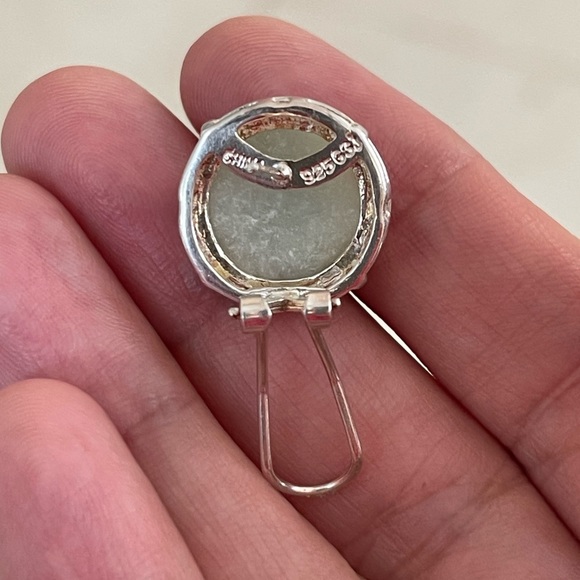 Natural jadeite jade solid sterling silver omega back earrings - Picture 6 of 12